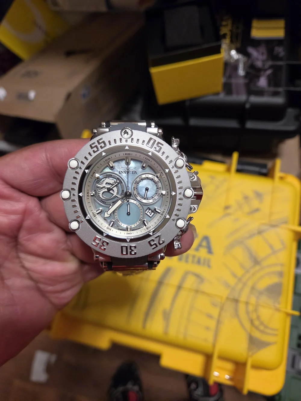 Invicta Silver Stainless Steel Ocean Warrior SubAqua Watch with Light Blue Dial